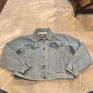 Vintage Harley Davidson Mens Sz M Blue Denim Jean Motorcycle Jacket in EUC